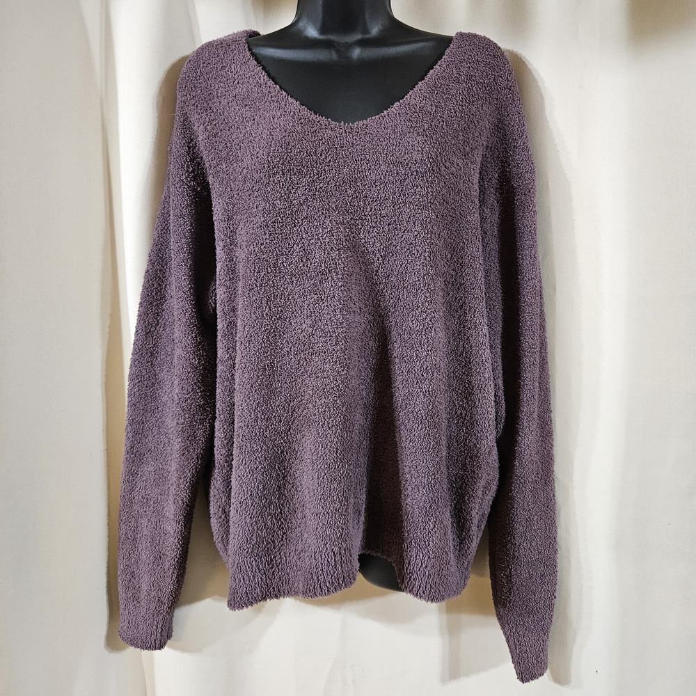 Softies Solid Marshmallow Pullover Top‎ Womens Large Purple Lounge Cozy V-neck